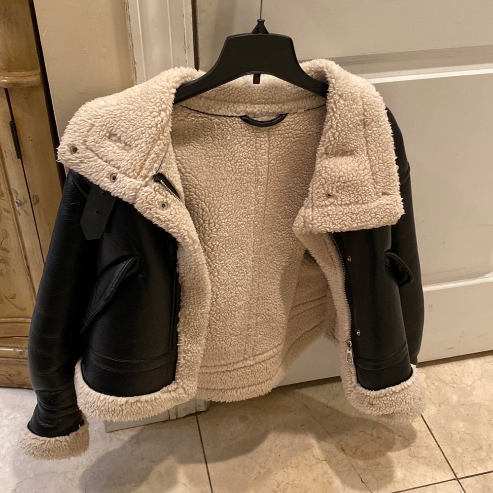 Woman’s leather Sherpa jacket